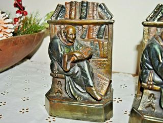Antique Bronze Bookends ARMOR BRONZE Monk Reading Book Shelves 1920s 2