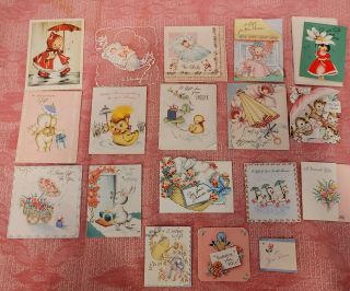 Vtg 18 Bridal Wedding Baby Shower Tiny Gift Cards 1940s Hallmark,  Norcross,  Gibson