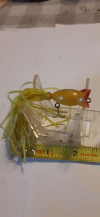 Vintage Fred Arbogast Fly Rod Size Hula Popper Fishing Lure White Yellow 1.  5 In