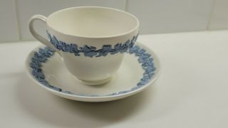 Vintage Wedgwood Queensware Cup/saucer - White With Blue Grape Motiff