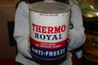 Vintage Thermo Royal Anti - Freeze Oil 1 Gallon Metal Can Gas Station Sign