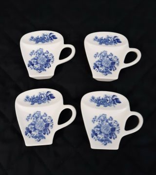 Spode Tea Bag & Spoon Rest,  Blue & White Floral Saucer Shape,  Set Of 4