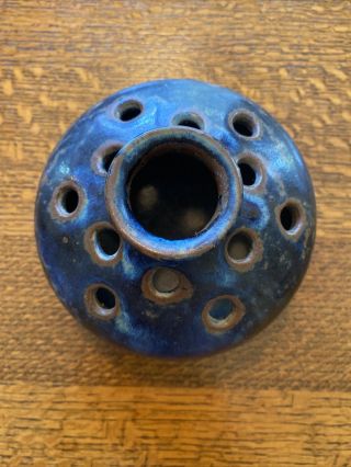 Vintage Teague Frogtown Pottery Flower Frog Vase Blue Brown Pencil Holder