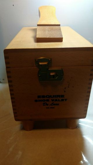Vntg Esquire Shoe Valet De Luxe Shoe Shine Box Wood Dovetail Joints & Contents