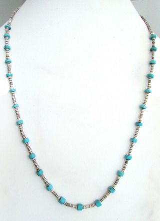Vintage Santo Domingo Turquoise And Olive Shell Heishi Bead Necklace