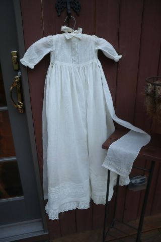 Antique Victorian Christening Gown Embroidered Lace Cotton Doll Dress 38 " Long