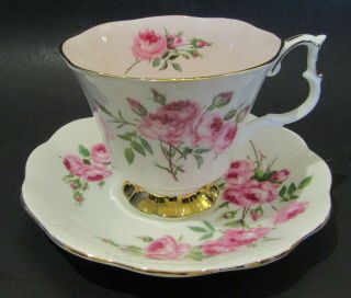 Vintage Royal Albert Style 4369 Teacup And Saucer - Pale Pink Interior