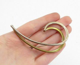 Mexico 925 Sterling Silver - Vintage Two Tone Shiny Swirl Brooch Pin - Bp6034