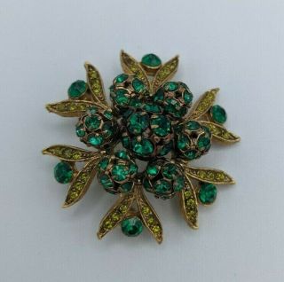 Vintage Signed Weiss Gold Tone Emerald Green Rhinestone Starburst Brooch Pin
