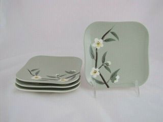 4 Weil Ware California Pottery Malay Blossom Bread & Butter Plates,  Celadon