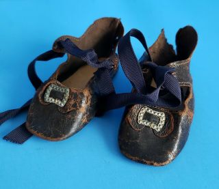 Antique French Leather Shoes For Jumeau Bru Doll,  Nr