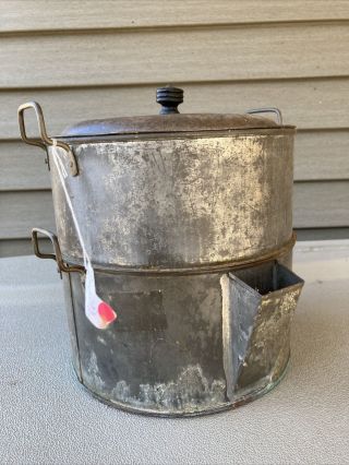 Antique Copper Bottom Soldered Tin Metal Steamer Pot Primitive