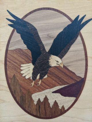 Vintage Hudson River Inlay Wood Marquetry Eagle in Flight Signed 
