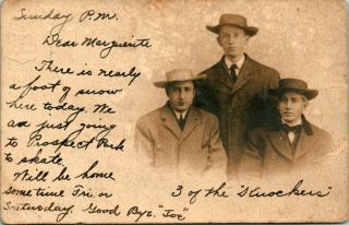 Antique Rppc Postcard Brooklyn York 3 Men (brothers) Big Hats 1904 Udb