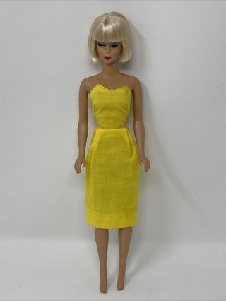Vintage Barbie Clone Doll Clothes Outfit Yellow Sheath Dress Strapless