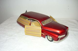 Vintage Hotwheels Custom Merc Woodie Red 1/18 Diecast Car.  With Surf Board 2