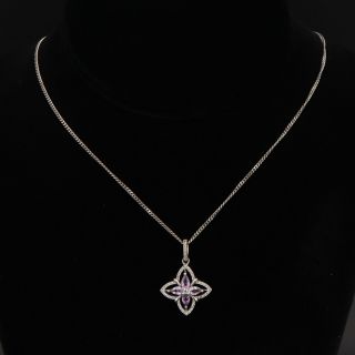 Vtg Sterling Silver - Purple Amethyst & Topaz Flower Pendant 20 " Necklace - 5g