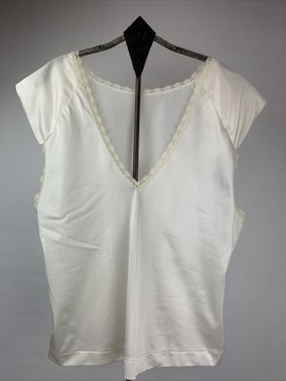 Vintage Ms Leslee Womens Nylon Camisole V Neck Lace Trim Ivory Usa Size M