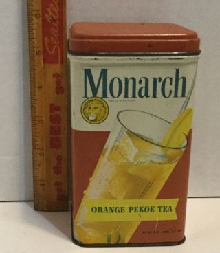 Antique Monarch Orange Pekoe Tea Tin Litho 8oz Can Reid Murdoch Lion Grocery Old