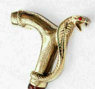 Style Brass Antique Cobra Head Handle Wooden Walking Stick Cane Handle