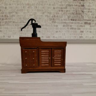 Dollhouse Miniature 1:12 Vintage Wood Dry Sink With Louvered Doors