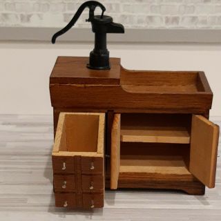 Dollhouse Miniature 1:12 Vintage Wood Dry Sink With Louvered Doors 3
