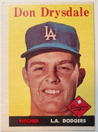 1958 Topps 25 Don Drysdale Baseball Card Vintage Los Angeles Dodgers