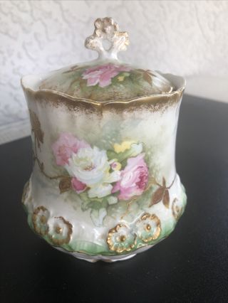 Antique Limoges Jpl Jean Pouyat Hand Painted Roses Tea Jar