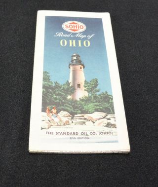 Vintage 1940s Sohio Road Map Of Ohio; Standard Oil Co,  Ohio