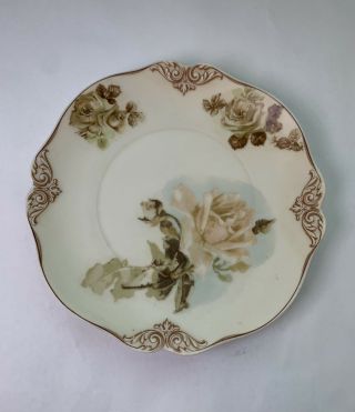 Antique Old Ivory 82 Ohme Porcelain Salad Luncheon Plate Roses Silesia 7 5/8 "