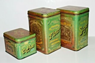 Vintage Retro 1970s Cheinco Kitchen Canister Tin Set Of 3 Coffee Flour Sugar