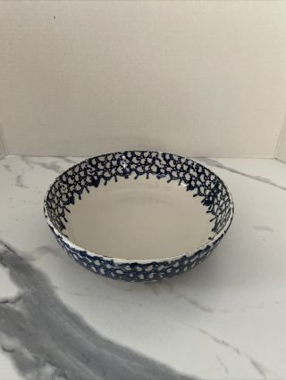 Antique Blue & White Sponge Ware? Stoneware 8.  75” Bowl