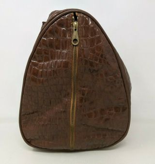Vintage Brown Leather Alligator Crocodile Zippered Zip Satchel Bag Case Pouch