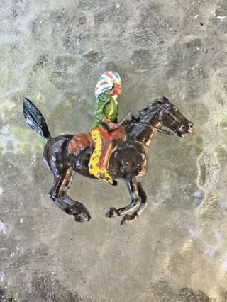Vintage Lead Toy Native American Indian On Horse Figure
