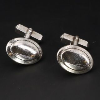Vtg Sterling Silver - Swank Modern Engraveable Solid Oval Men 