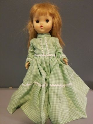 Vintage Effanbee 1966 11” Punkin Doll In Green Plaid Dress Blond Hair