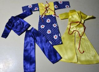 Vintage Barbie Clone Doll Clothes - Satin Yellow Navy Pant Suit Dress Hong Kong