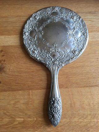 Ornate Silver Coloured Heavy Vintage Antique,  Dressing Table Hand Mirror.
