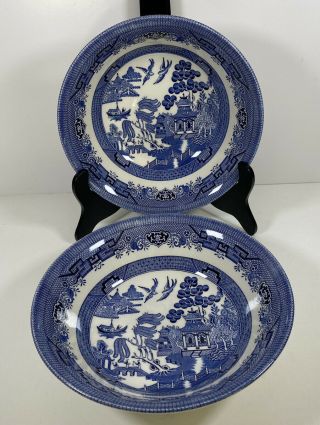 Churchill Blue Willow Made In England Set Of Two Large 9 1/2” Serving Bowls