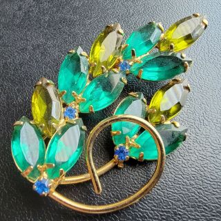 D&e Juliana Vintage Emerald Peridot Marquise Rhinestone Flower Brooch Pin 47