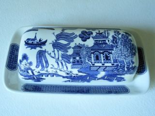 Churchill Asian Blue Willow Ceramic Covered Butter Dish With Lid England