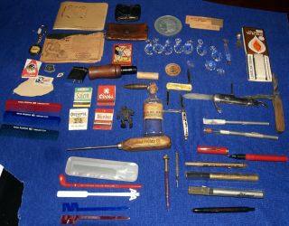Vintage Eclectic Junk Drawer 50 Items Knives,  Duck Call,  Matches,  Airline,  Pins