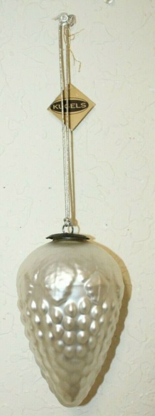 Large Vintage Midwest Kugel Grape Cluster Glass Christmas Ornament Silver 6.  5