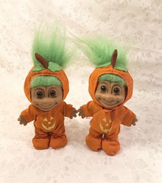 Vintage Russ Trolls Orange Pumpkin Jack - O - Lantern Halloween Green Hair 5  (2)