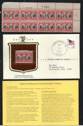 United States 1931 Scott 703.  Yorktown Top Plate Block Of 8 Mnh & Vintage Cover