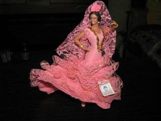 Marin Chiclana Spanish Flamenco Dancer Tag 8 " Inches Tall Pink Gown