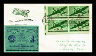 Dr Jim Stamps Air Mail 20c Fdc Block Of 4 Scott C29 Pasted On Cachet Us Cover