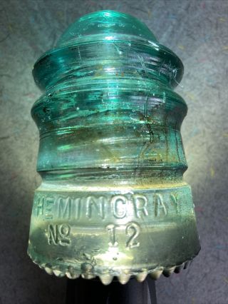 Vintage Hemingray No.  12 Blue Glass Insulator Patent May 2 1893