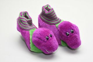 Vintage 1990s Barney The Purple Dinosaur Plush Slippers Kids Size 9 - 10 Large