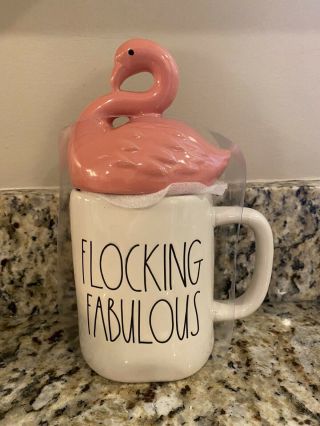 Rae Dunn By Magenta Flocking Fabulous Mug With Pink Flamingo Topper.  Htf Rare
